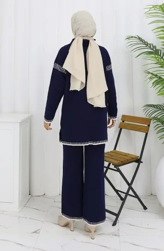 Knitwear Zipper Collar Tunic Trousers Two Piece Suit 1061-03 Navy Blue 1061-03