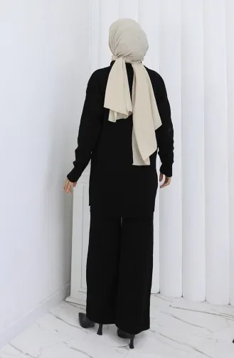 Triko Fermuarlı Çizgili Tunik Pantolon İkili Takım 1073-01 Siyah