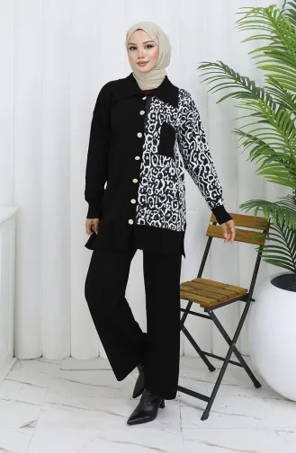 Breiwerk Garnish Geknoopte Tuniek Broek Tweedelig Pak 1078-03 Zwart 1078-03