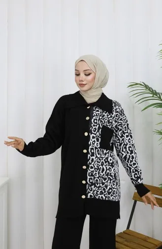 Breiwerk Garnish Geknoopte Tuniek Broek Tweedelig Pak 1078-03 Zwart 1078-03