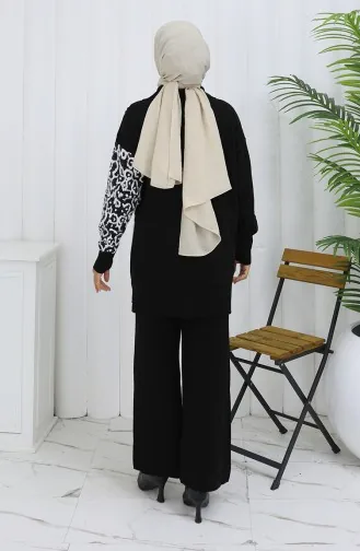 Breiwerk Garnish Geknoopte Tuniek Broek Tweedelig Pak 1078-03 Zwart 1078-03