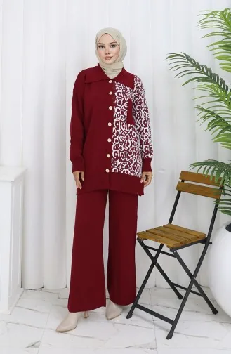 Breiwerk Garnish Geknoopte Tuniek Broek Tweedelig Pak 1078-08 Bordeauxrood 1078-08