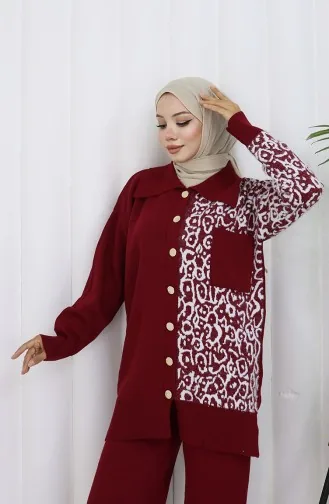 Breiwerk Garnish Geknoopte Tuniek Broek Tweedelig Pak 1078-08 Bordeauxrood 1078-08