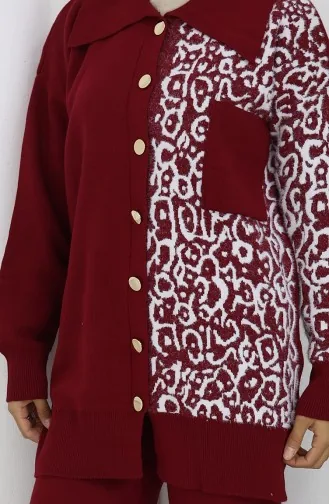 Breiwerk Garnish Geknoopte Tuniek Broek Tweedelig Pak 1078-08 Bordeauxrood 1078-08