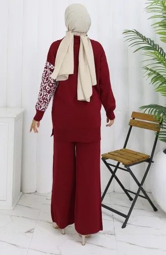 Breiwerk Garnish Geknoopte Tuniek Broek Tweedelig Pak 1078-08 Bordeauxrood 1078-08