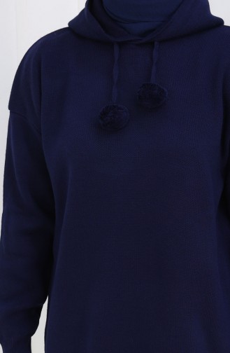 Knitwear Hooded Tunic Trousers Two Piece Suit 1079-02 Navy Blue 1079-02