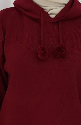 Triko Kapüşonlu Tunik Pantolon İkili Takım 1079-03 Bordo
