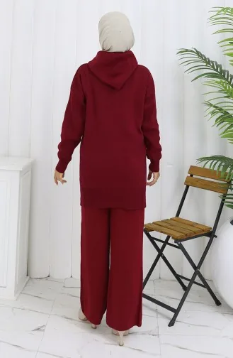 Triko Kapüşonlu Tunik Pantolon İkili Takım 1079-03 Bordo