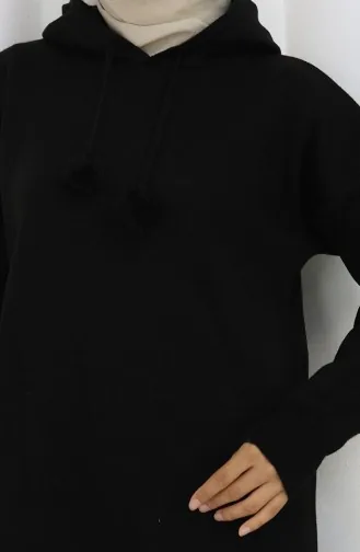 Triko Kapüşonlu Tunik Pantolon İkili Takım 1079-06 Siyah