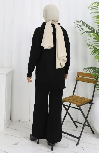 Triko Kapüşonlu Tunik Pantolon İkili Takım 1079-06 Siyah
