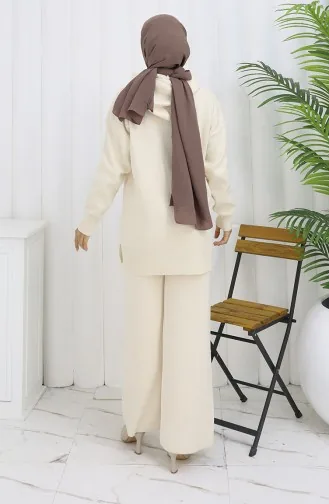 Triko Kapüşonlu Tunik Pantolon İkili Takım 1079-07 Bej