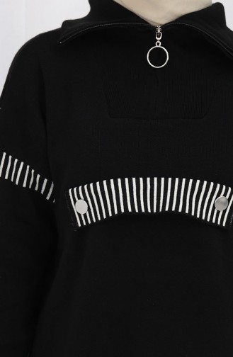 Knitwear Stand Collar Zippered Tunic Trousers Two Piece Suit 1105-01 Black 1105-01
