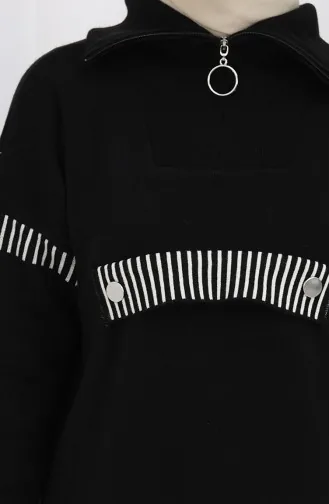 Gebreid Opstaand Kraag Tuniek Broek Tweedelig Pak 1105-01 Zwart 1105-01