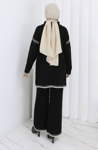 Knitwear Stand Collar Zippered Tunic Trousers Two Piece Suit 1105-01 Black 1105-01