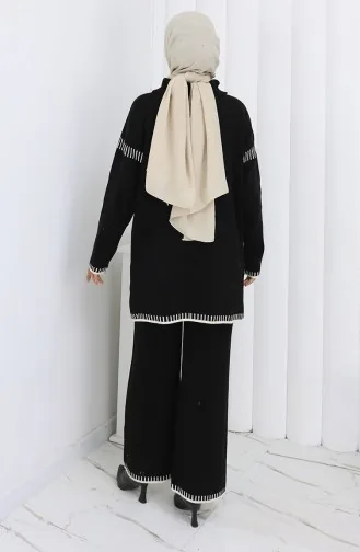 Gebreid Opstaand Kraag Tuniek Broek Tweedelig Pak 1105-01 Zwart 1105-01