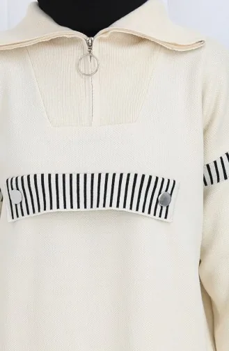 Gebreid Opstaand Kraag Tuniek Broek Tweedelig Pak 1105-03 Beige 1105-03