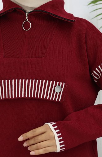 Knitwear Stand Collar Zippered Tunic Trousers Two Piece Suit 1105-06 Claret Red 1105-06