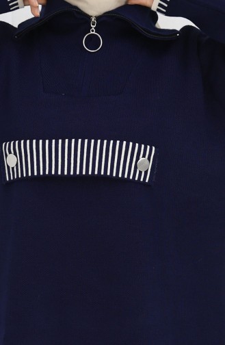 Knitwear Stand Collar Zippered Tunic Trousers Two Piece Suit 1105-07 Navy Blue 1105-07