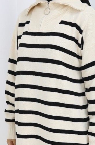 Knitwear Turtleneck Striped Tunic Trousers Two Piece Suit 1107-06 Beige 1107-06