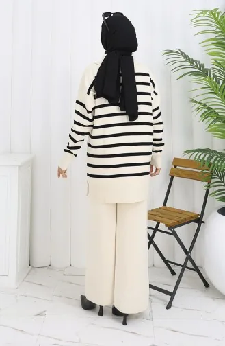 Gebreide Coltrui Gestreepte Tuniek Broek Tweedelig Pak 1107-06 Beige 1107-06