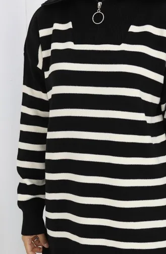 بدلة من قطعتين، بنطال مخطط بياقة مدورة، محبوكة، 1107-07، أسود 1107-07