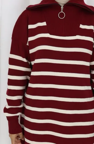 Knitwear Turtleneck Striped Tunic Trousers Two Piece Suit 1107-08 Claret Red 1107-08
