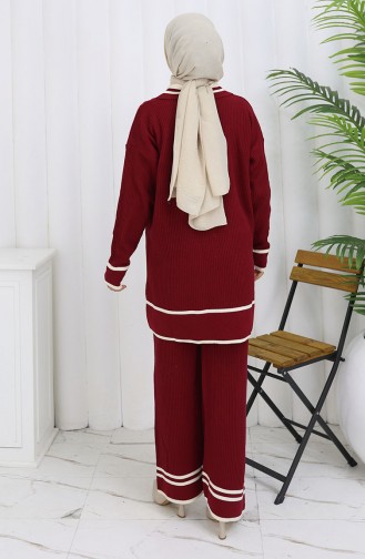Triko Polo Yaka Düğmeli Tunik Pantolon İkili Takım 1108-01 Bordo