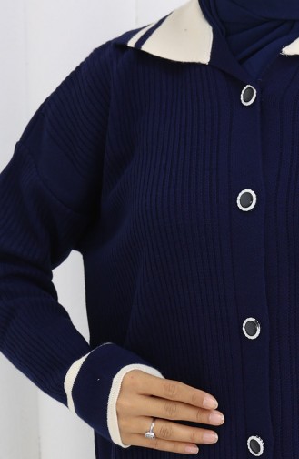 Knitwear Polo Collar Buttoned Tunic Trousers Two Piece Suit 1108-06 Navy Blue 1108-06
