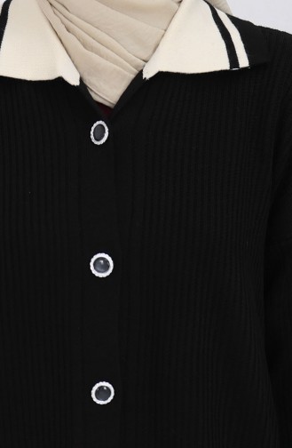 Knitwear Polo Collar Buttoned Tunic Trousers Two Piece Suit 1108-08 Black 1108-08