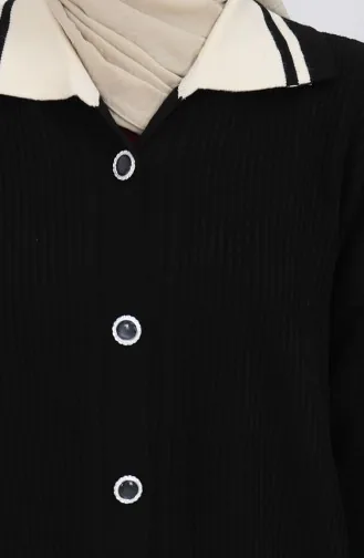 Triko Polo Yaka Düğmeli Tunik Pantolon İkili Takım 1108-08 Siyah
