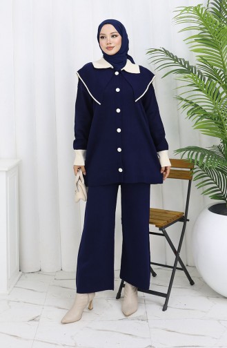 Gebreid Geknoopt Tuniek Met Garneringen Tweedelig Pak 1122-02 Marineblauw 1122-02