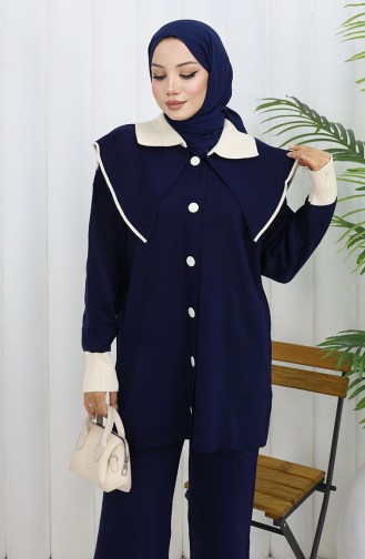 Gebreid Geknoopt Tuniek Met Garneringen Tweedelig Pak 1122-02 Marineblauw 1122-02