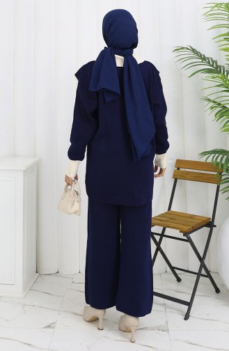 Gebreid Geknoopt Tuniek Met Garneringen Tweedelig Pak 1122-02 Marineblauw 1122-02