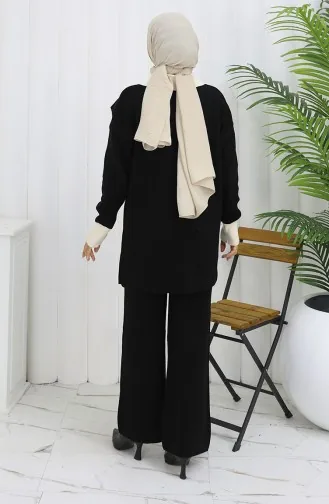 Triko Düğmeli Garnili Tunik Pantolon İkili Takım 1122-03 Siyah
