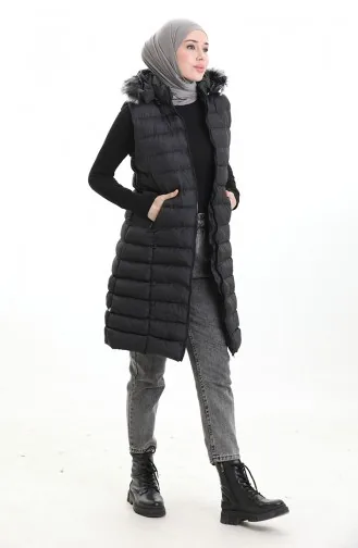 Gilet Matelassé à Capuche Et Fermeture éclair 0169B-01 Noir 0169B-01