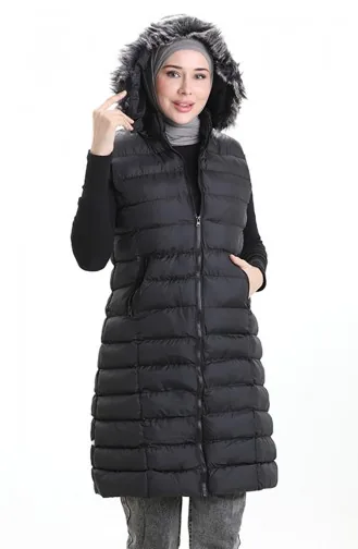 Gilet Matelassé à Capuche Et Fermeture éclair 0169B-01 Noir 0169B-01
