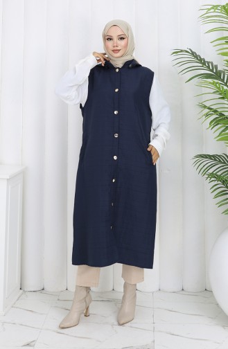 Quilted Fabric Buttoned Vest 0186-01 Navy Blue 0186-01