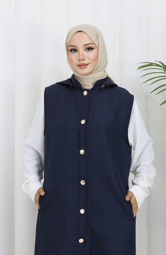 Quilted Fabric Buttoned Vest 0186-01 Navy Blue 0186-01
