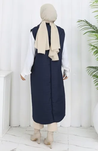 Kapitone Kumaş Boydan Düğmeli Yelek 0186A-01 Lacivert 0186A-01