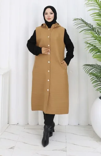 Gewatteerd Stoffen Vest Met Knoopjes 0186-01 Melkkoffie 0186-01