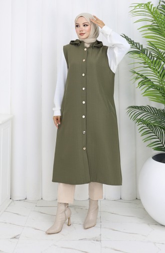 Quilted Fabric Buttoned Vest 0186-03 Khaki 0186-03