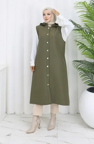 Gilet Boutonné En Tissu Matelassé 0186-02 Kaki 0186-02