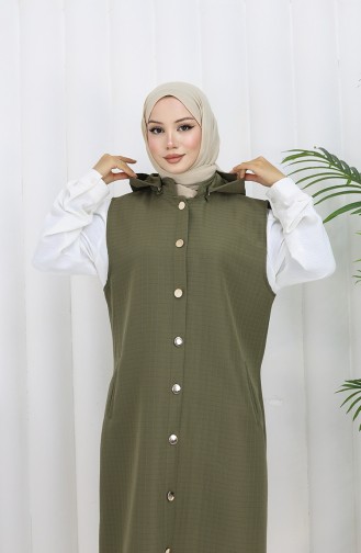 Quilted Fabric Buttoned Vest 0186-03 Khaki 0186-03
