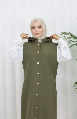 Gilet Boutonné En Tissu Matelassé 0186-02 Kaki 0186-02