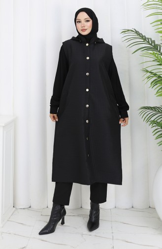 Quilted Fabric Buttoned Vest 0186-04 Black 0186-04