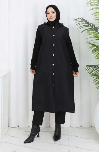 Gilet Boutonné En Tissu Matelassé 0186-03 Noir 0186-03