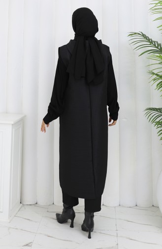 Quilted Fabric Buttoned Vest 0186-04 Black 0186-04