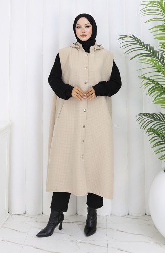Quilted Fabric Buttoned Vest 0186-05 Beige 0186-05