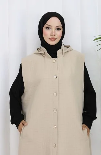 Gilet Boutonné En Tissu Matelassé 0186-04 Beige 0186-04