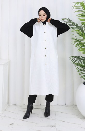 Quilted Fabric Buttoned Vest 0186-06 Ecru 0186-06